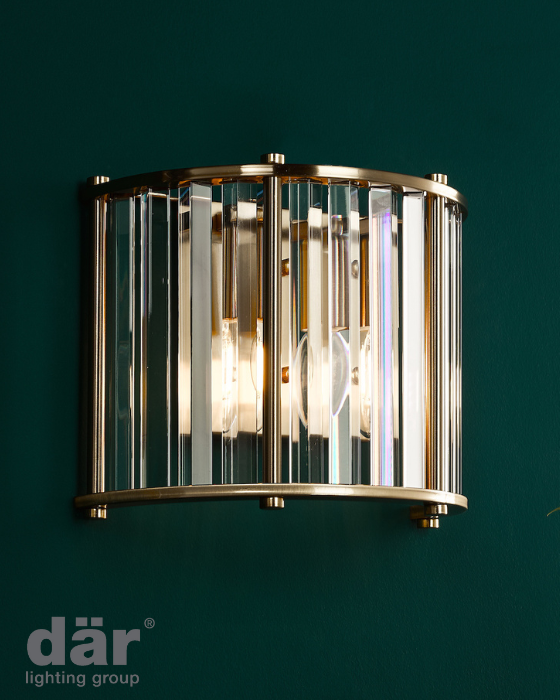 Dar Lighting Kiran 2 Light Natural Brass & Crystal Wall Light