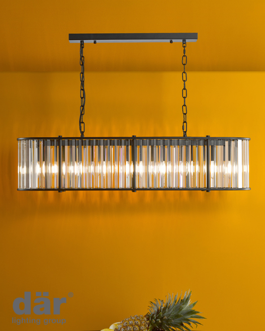 Dar Lighting Kiran 7 Light Satin Black & Crystal Bar Pendant