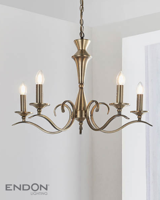 Endon Kora 5 Light Antique Brass Chandelier