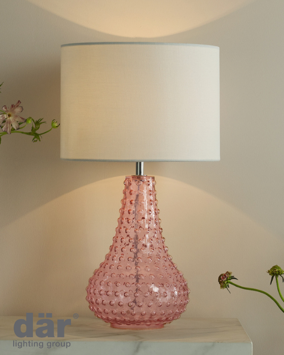 Dar Lighting Kristina Table Lamp Pink Glass With Shade