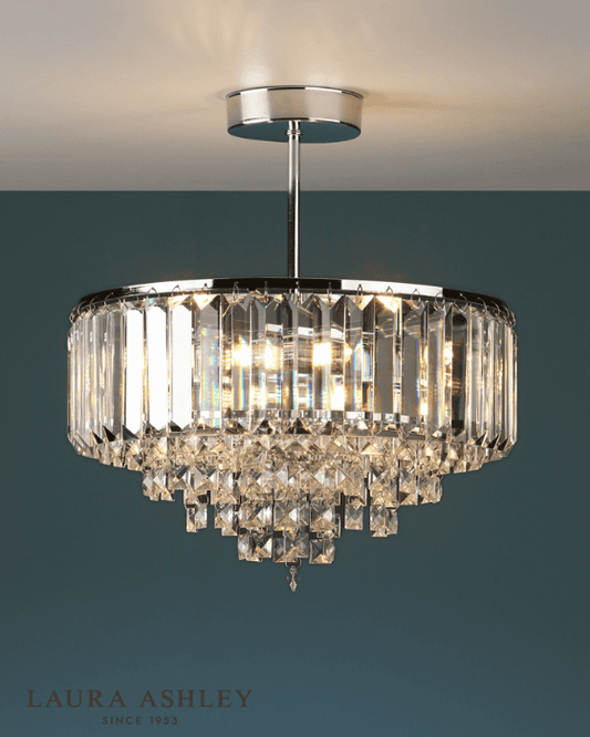 Laura Ashley Vienna 3 Light Crystal & Polished Chrome Semi Flush