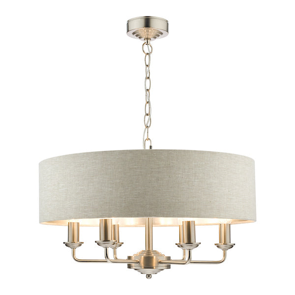 Laura Ashley Sorrento 6 Light Satin Nickel Pendant With Natural Shade