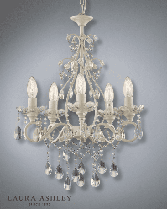 Laura Ashley Shamley 5 Light Matt White & Glass Chandelier