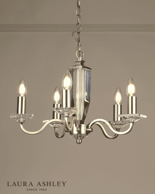 Laura Ashley Carson 5 Light Cut Glass & Antique Brass Chandelier