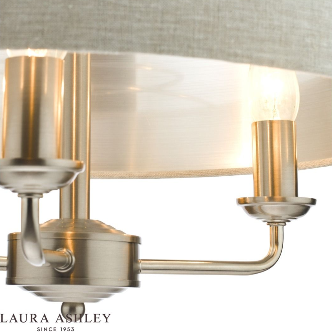 Laura Ashley Sorrento 3 Light Satin Nickel Pendant With Natural Shade