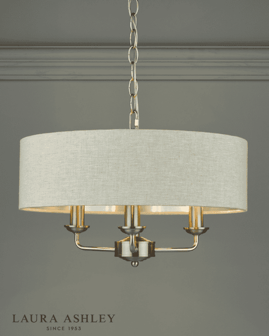 Laura Ashley Sorrento 3 Light Satin Nickel Pendant With Natural Shade