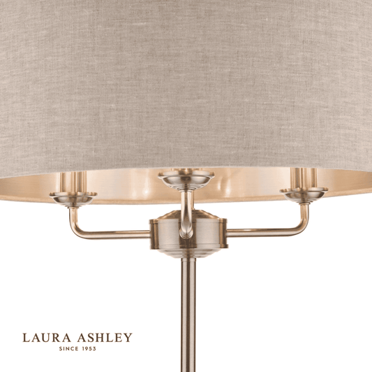 Laura Ashley Sorrento 3 Light Floor Lamp Satin Nickel With Natural Shade