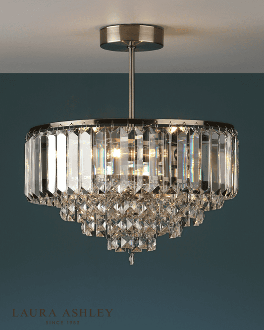 Laura Ashley Vienna 3 Light Crystal & Antique Brass Semi Flush