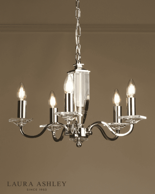 Laura Ashley Carson 5 Light Cut Glass & Polished Nickel Chandelier