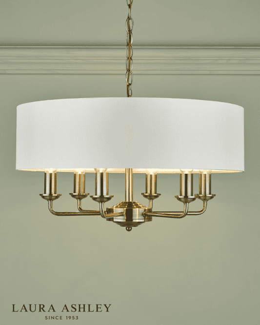 Laura Ashley Sorrento 6 Light Antique Brass Pendant With Ivory Shade