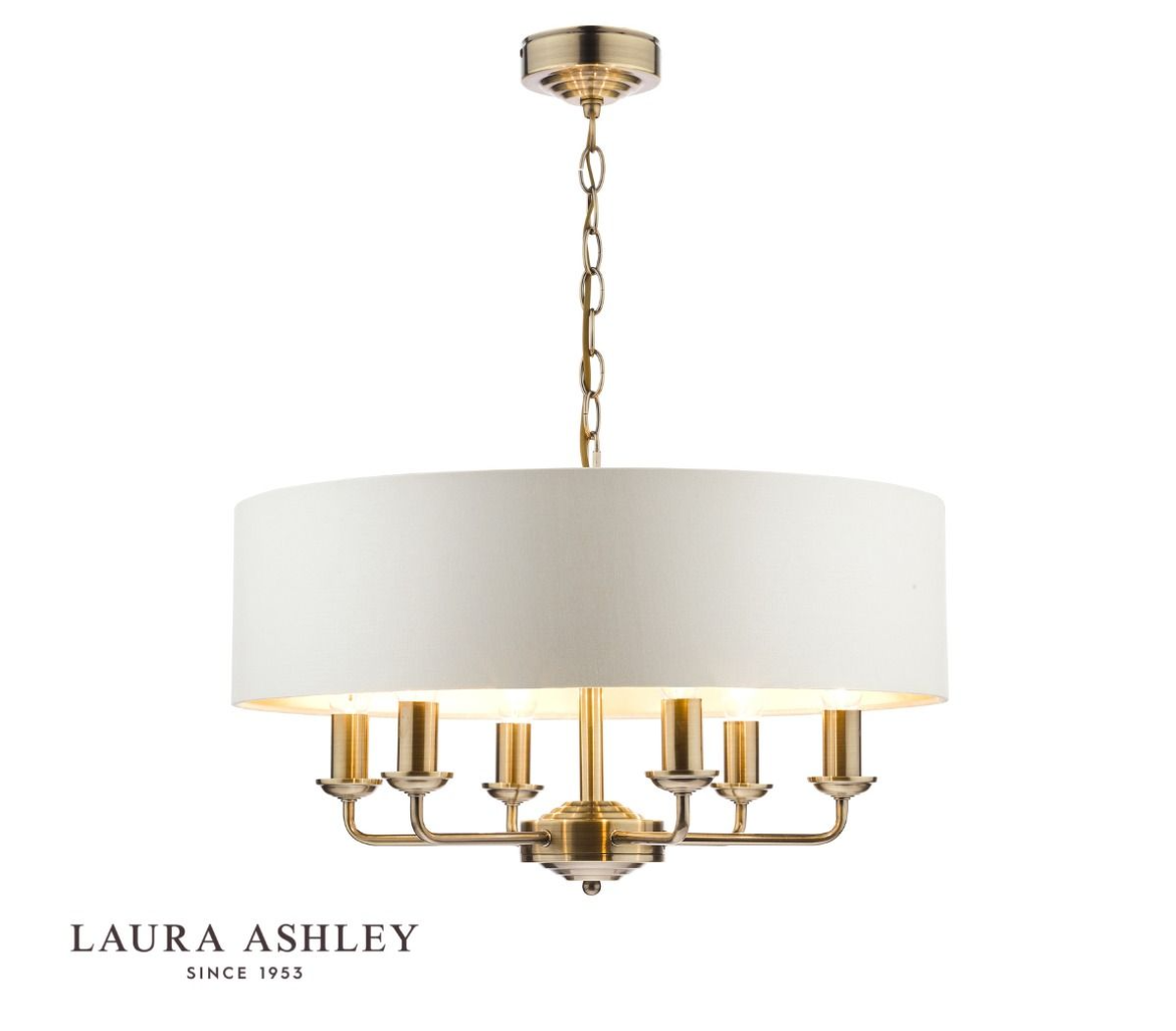 Laura Ashley Sorrento 6 Light Antique Brass Pendant With Ivory Shade