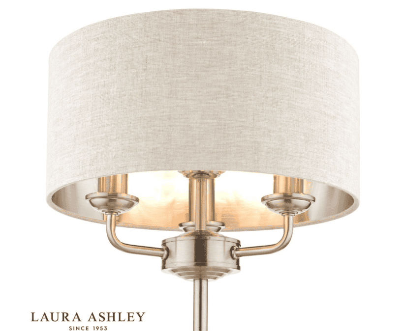 Laura Ashley Sorrento 3 Light Table Lamp Satin Nickel With Natural Shade