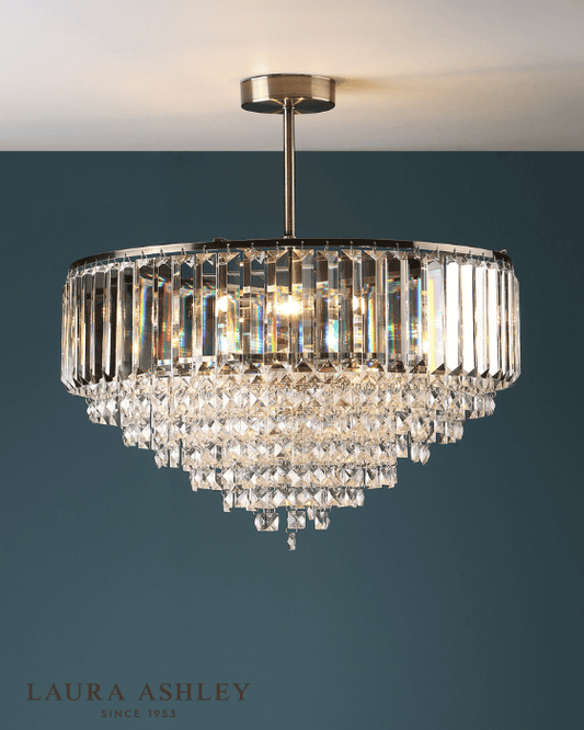 Laura Ashley Vienna 5 Light Crystal & Antique Brass Semi Flush