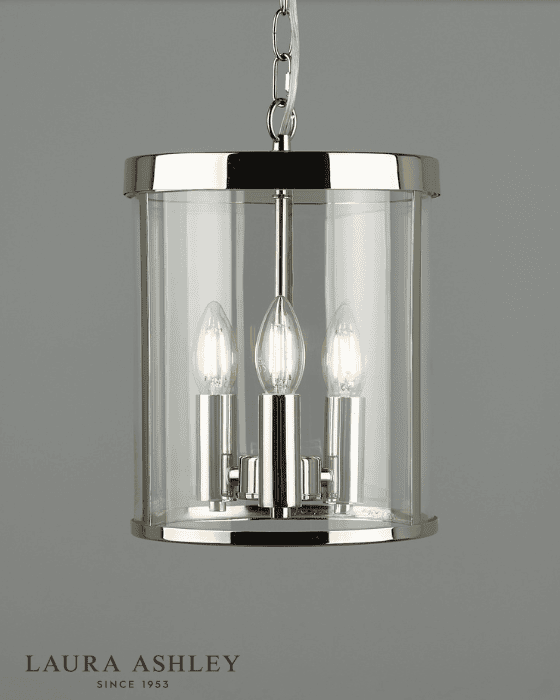 Laura Ashley Selbourne 3 Light Polished Nickel & Glass Lantern