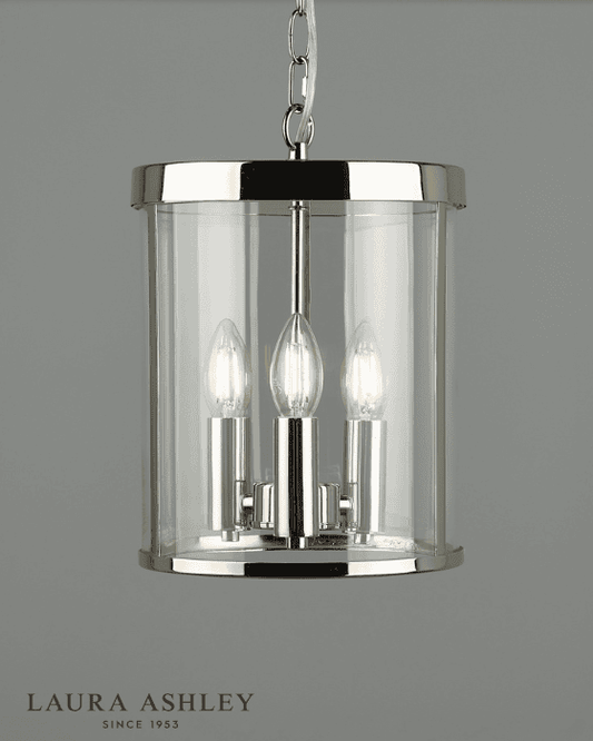 Laura Ashley Selbourne 3 Light Polished Nickel & Glass Lantern