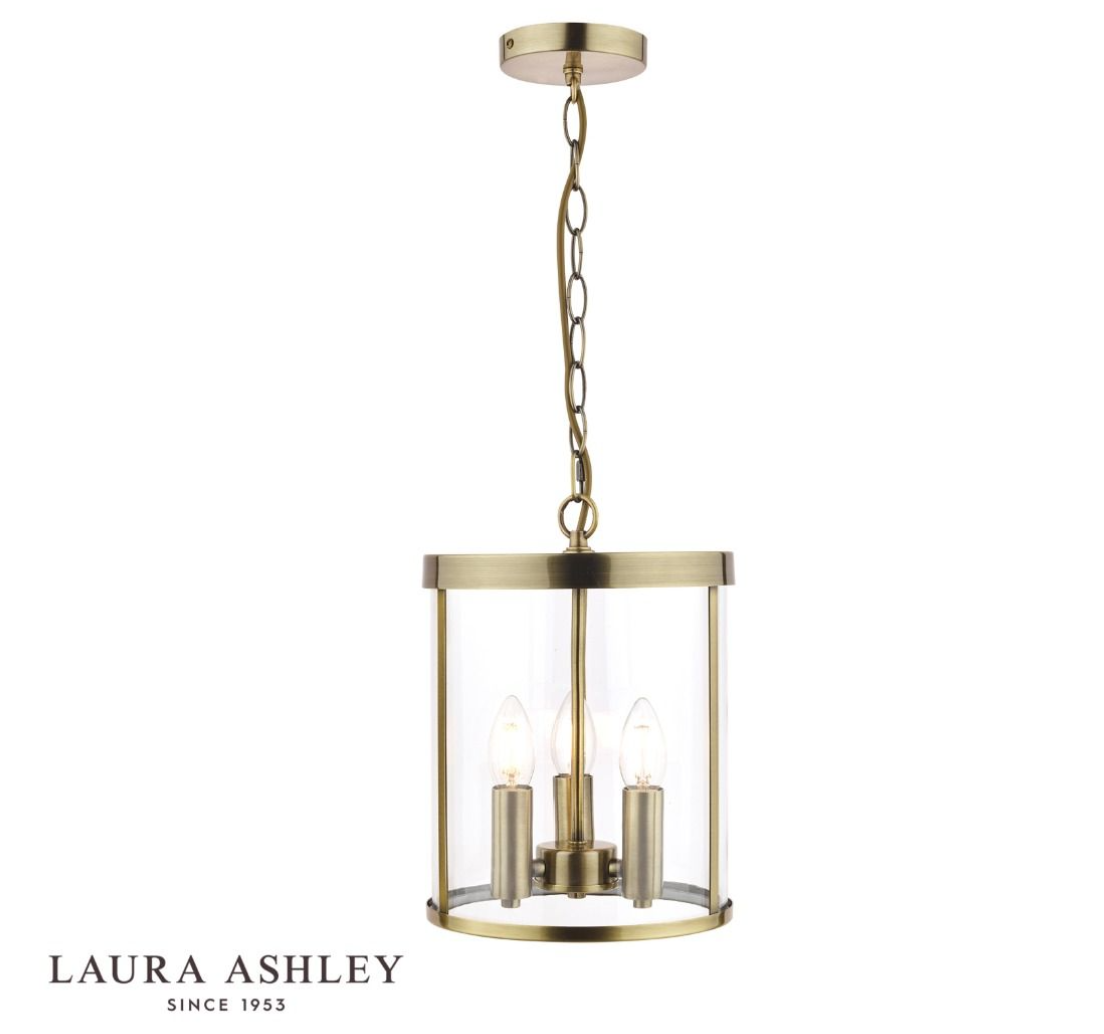 Laura Ashley Selbourne 3 Light Antique Brass & Glass Lantern