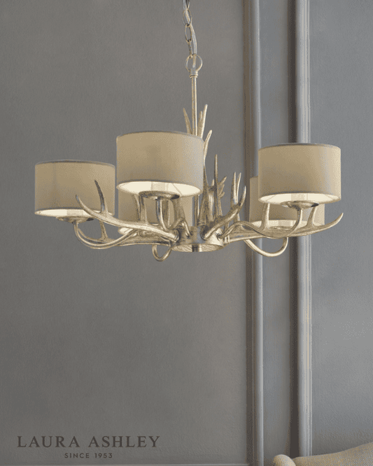 Laura Ashley Mulroy 5 Light Antler Champagne Chandelier With Shades