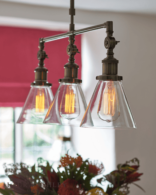 Laura Ashley Isaac 3 Light Antique Brass & Glass Bar Pendant