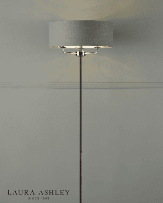 Laura Ashley Sorrento 3 Light Floor Lamp Polished Nickel With Charcoal Shade