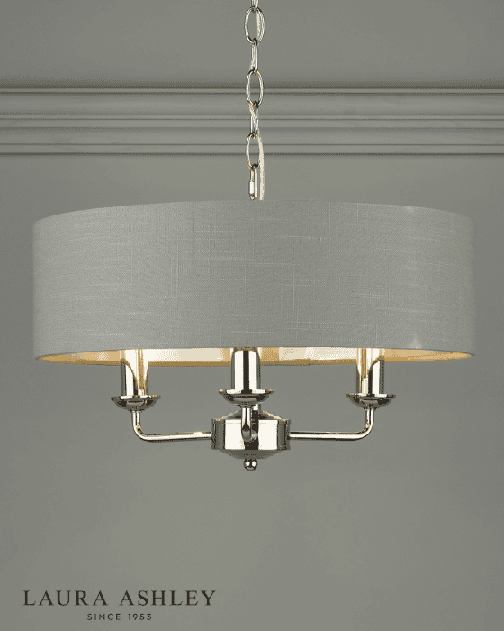 Laura Ashley Sorrento 3 Light Polished Nickel Pendant With Charcoal Grey Shade