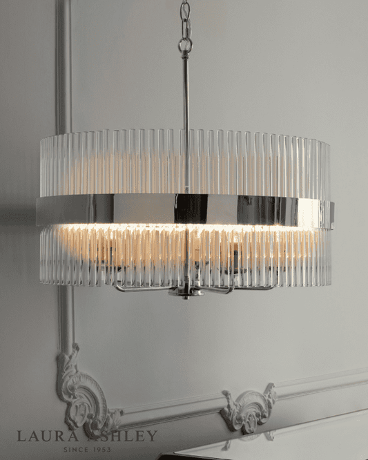 Laura Ashley Alexa 5 Light Polished Nickel & Glass Rods Pendant