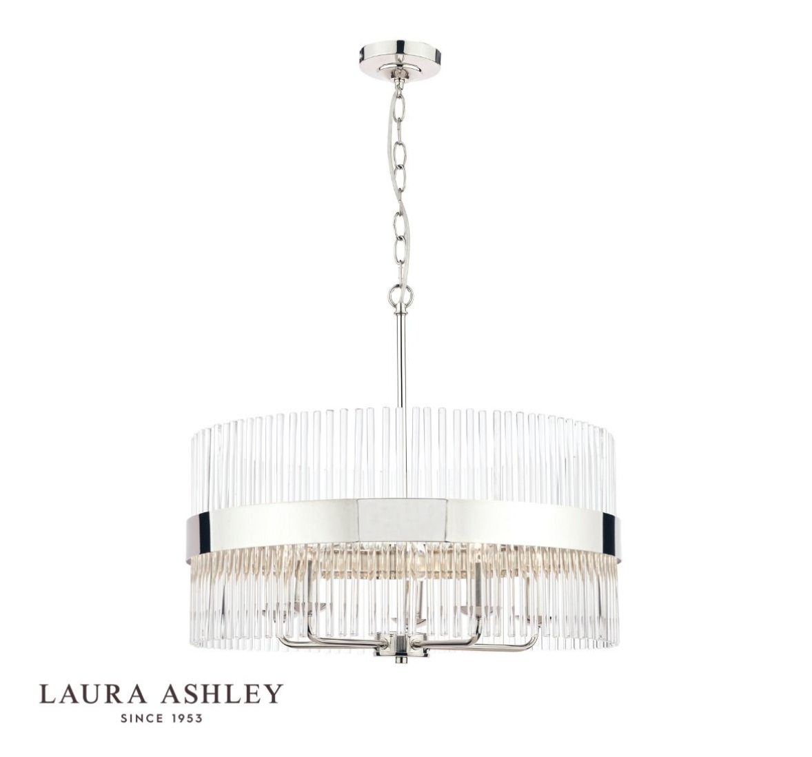 Laura Ashley Alexa 5 Light Polished Nickel & Glass Rods Pendant