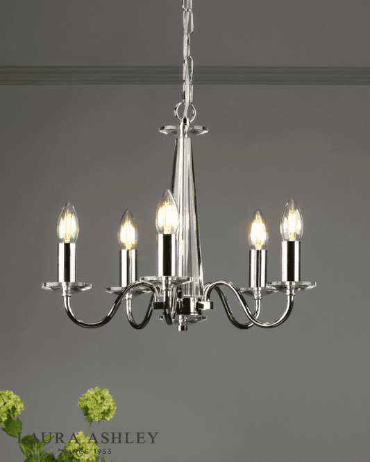Laura Ashley Blake 5 Light Cut Glass & Polished Chrome Chandelier