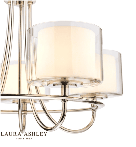 Laura Ashley Southwell 5 Light Polished Nickel & Glass Shades Chandelier