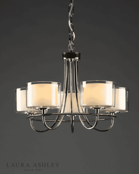 Laura Ashley Southwell 5 Light Polished Nickel & Glass Shades Chandelier