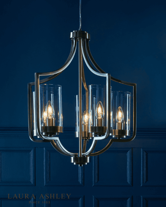Laura Ashley Joseph 5 Light Antique Brass & Glass Chandelier