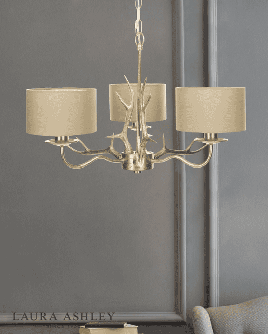 Laura Ashley Mulroy 3lt Antler Champagne Chandelier With Shades