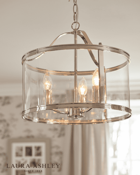 Laura Ashley Harrington 3 Light Polished Nickel & Glass Pendant