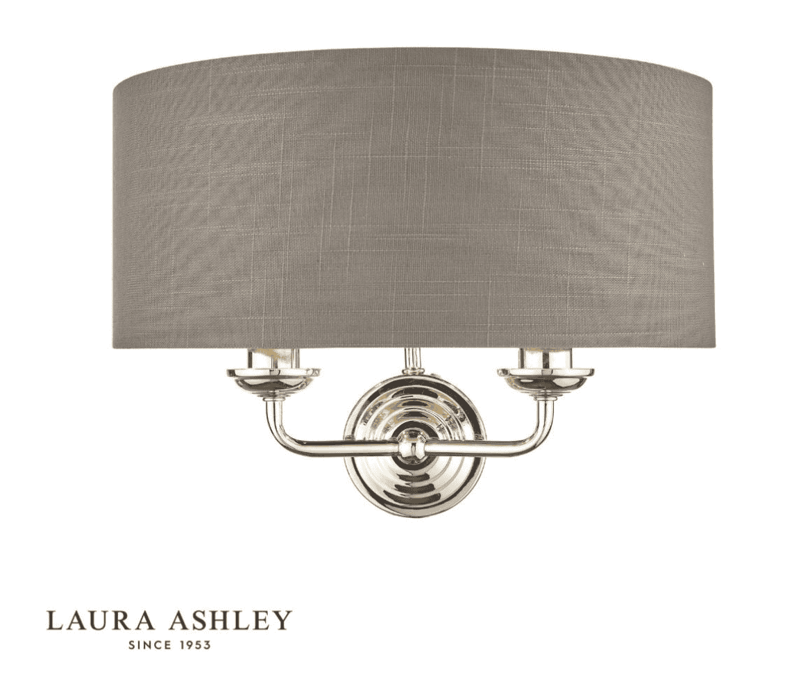 Laura Ashley Sorrento 2 Light Polished Nickel Wall Light With Charcoal Shade