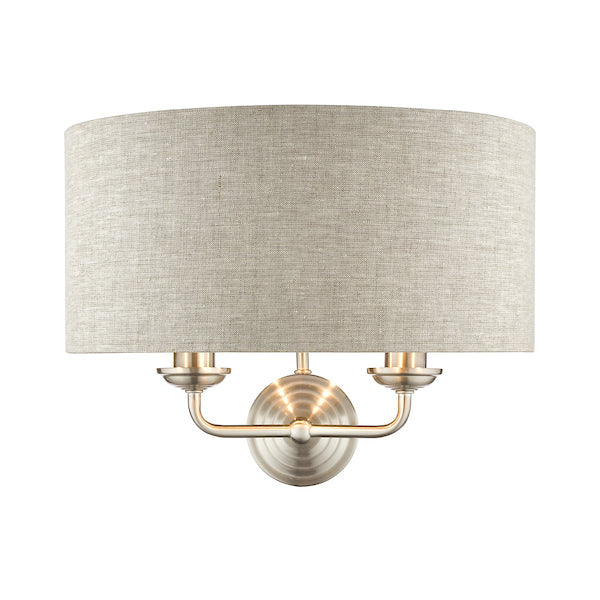 Laura Ashley Sorrento 2 Light Satin Nickel & Natural Wall Light With Shade