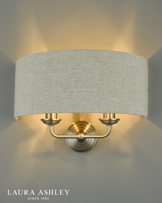 Laura Ashley Sorrento 2 Light Satin Nickel & Natural Wall Light With Shade