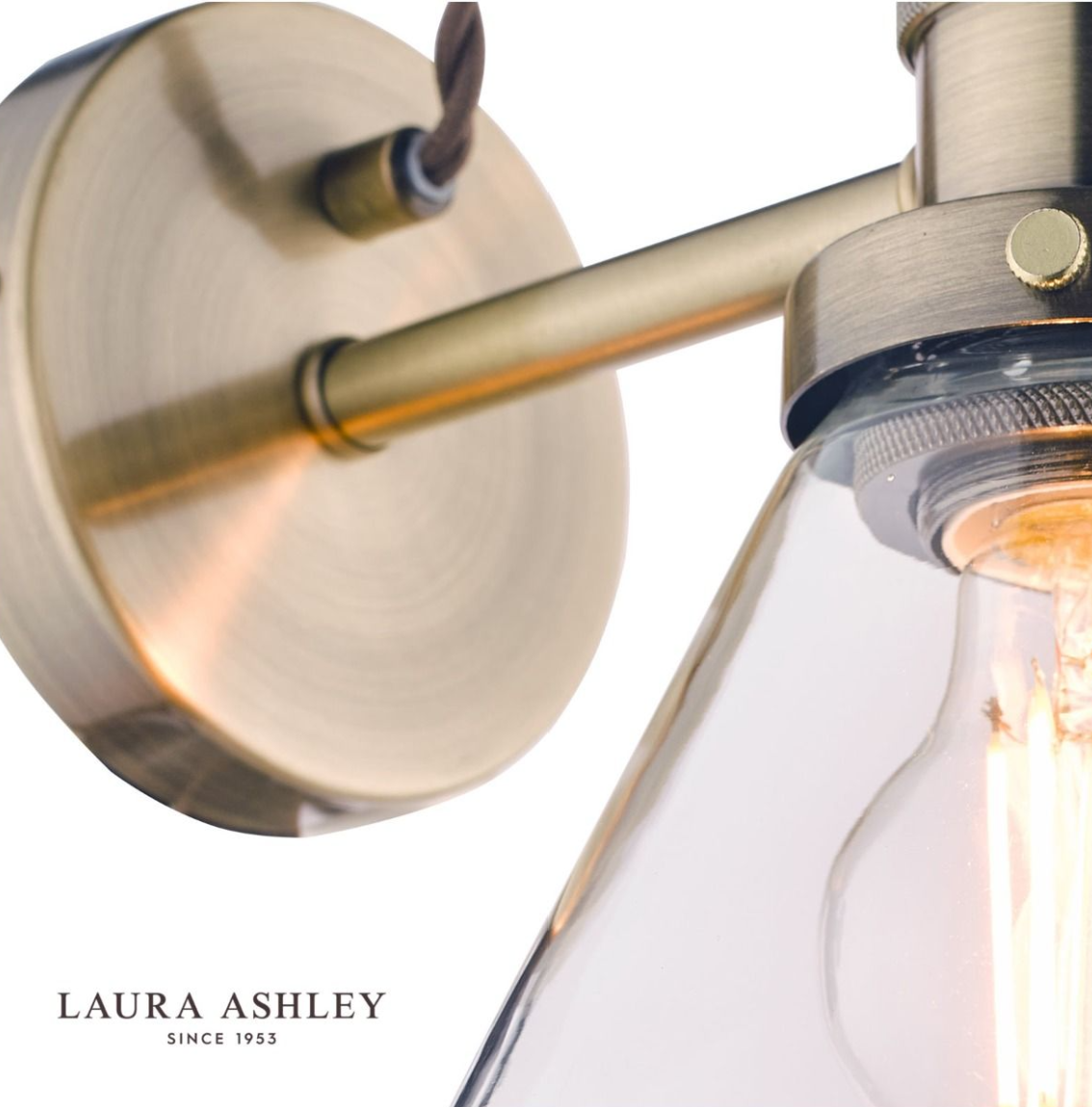 Laura Ashley Isaac Antique Brass & Glass Wall Light