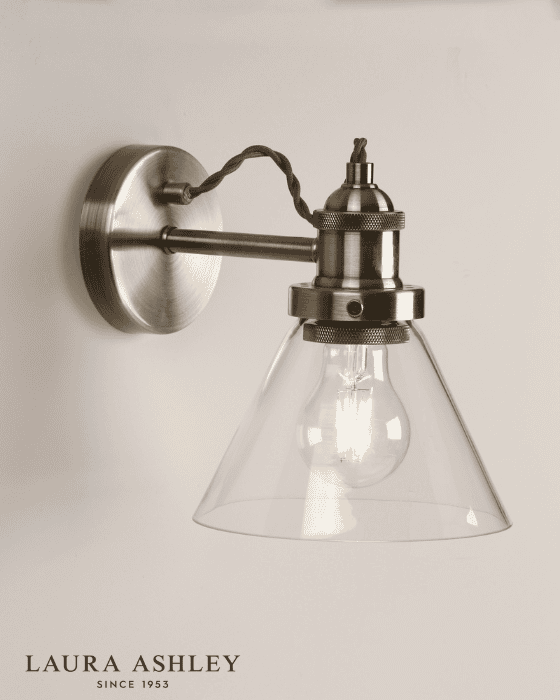 Laura Ashley Isaac Antique Brass & Glass Wall Light