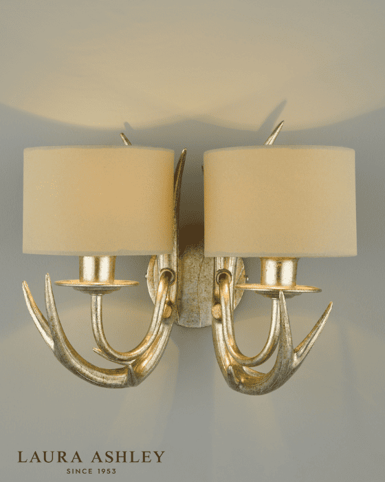Laura Ashley Mulroy Antler 2 Light Champagne Wall Light With Shades