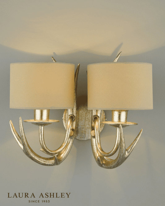 Laura Ashley Mulroy Antler 2 Light Champagne Wall Light With Shades