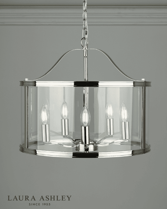 Laura Ashley Harrington 5 Light Polished Nickel & Glass Pendant