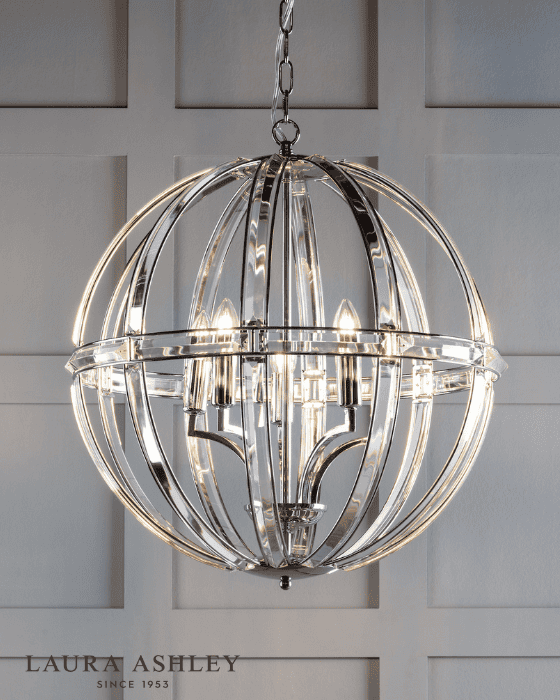 Laura Ashley Aidan 5 Light Glass & Polished Chrome Pendant