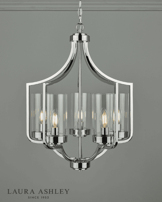 Laura Ashley Joseph 5 Light Polished Chrome & Glass Chandelier