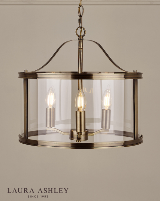 Laura Ashley Harrington 3 Light Antique Brass & Glass Pendant