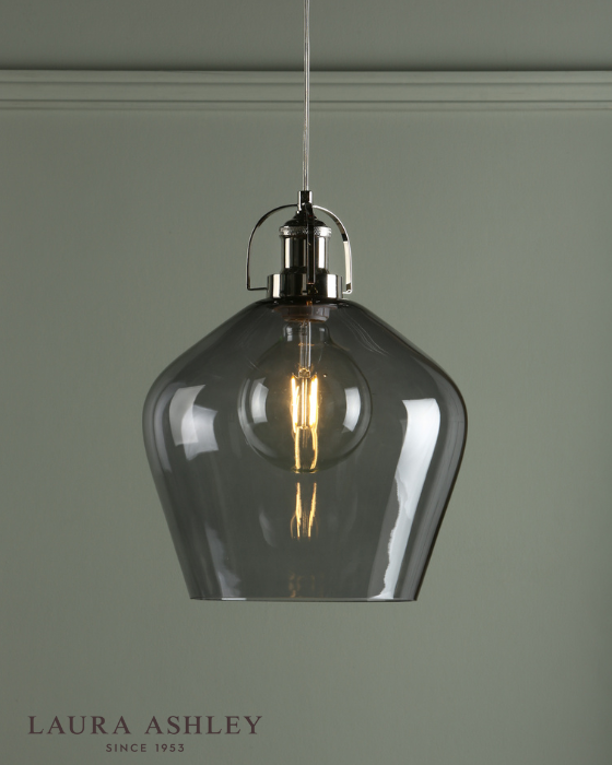 Laura Ashley Rye Polished Nickel & Smoked Glass Pendant