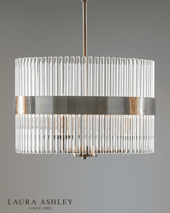 Laura Ashley Alexa 3 Light Polished Nickel & Glass Rod Pendant