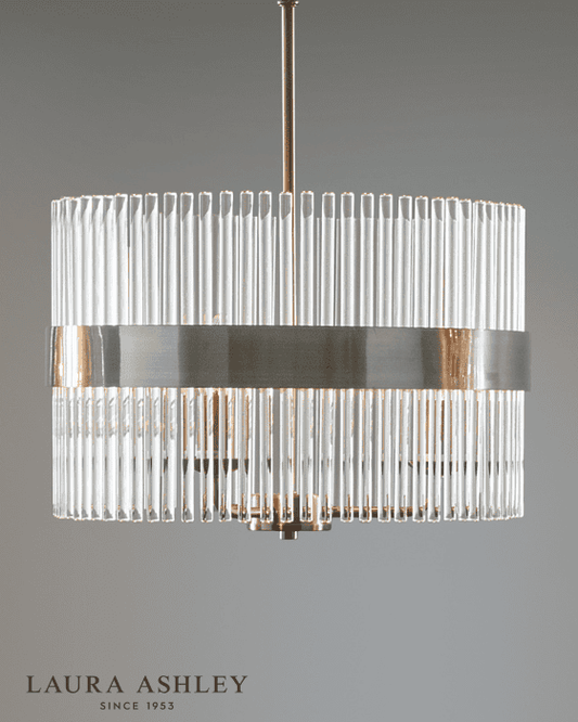 Laura Ashley Alexa 3 Light Polished Nickel & Glass Rod Pendant