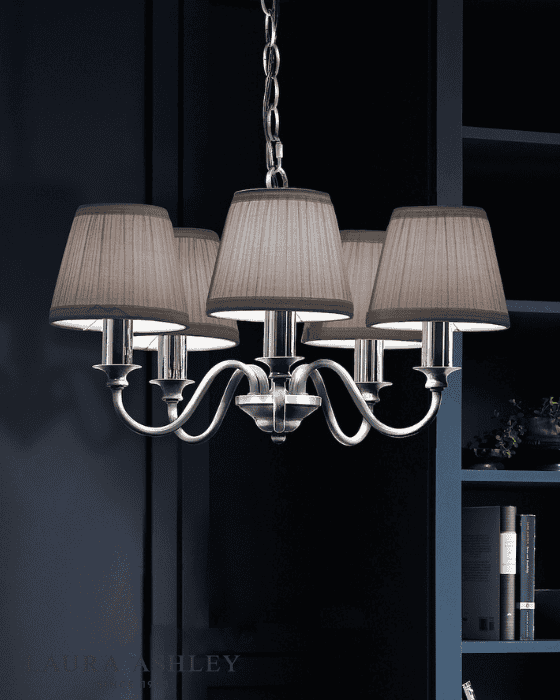 Laura Ashley Ellis 5 Light Polished Chrome Pendant With Grey Shades
