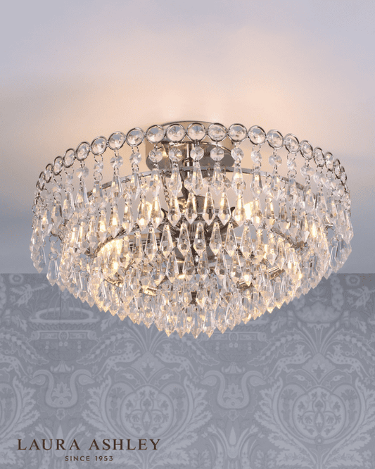 Laura Ashley Enid 5 Light Polished Nickel & Crystal Semi Flush