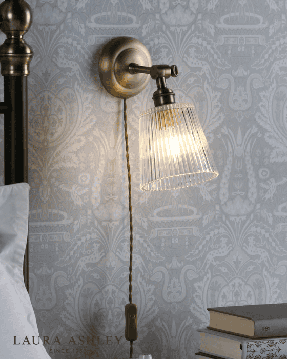 Laura Ashley Callaghan Plugged Antique Brass & Ribbed Glass Wall Light