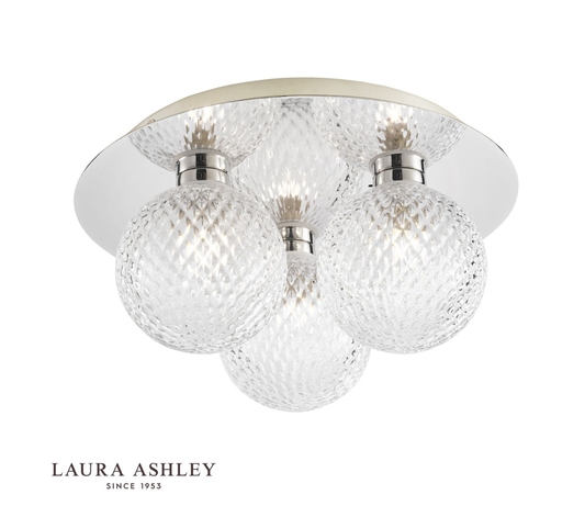 Laura Ashley Prague Bathroom IP44 3 Light Polished Chrome & Glass Flush